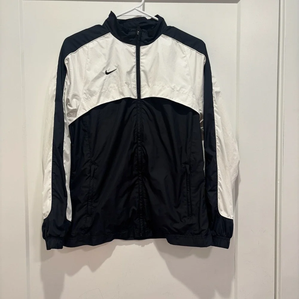 Vintage Nike Team‎ Windbreaker Jacket Black White Colorblock Full Zip  Womens XL